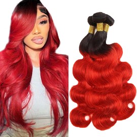 26 28 30 Inch 1BRed Bundle Ombre Body Wave Human Hair Bundles Brazilian Ombre Red Body Wave Bundles Human Hair Extensions Double Weft