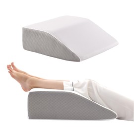 Bedluxe Leg Elevation Pillows, Leg Pillows for Sleeping, Cooling Gel Memory Foam Top, Wedge Pillow for Legs, Leg Wedges for Circulation, Swelling, After Surgery - Removable Cover (6 Inch, White/Grey)