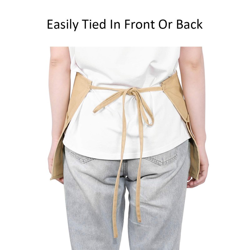 GNEGNI 3 Pockets Waist Apron-Waitress Waiter Server Apron Short Half