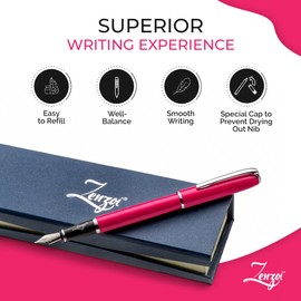 ZenZoi Pink Fountain Pen – Beautiful Pen for Women, Men. Smooth Writing Schmidt Fine Nib. Luxury Pen Gift Set, Converter, 2 Ink Refills. Nice, Refillable, Professional, Journaling Pen