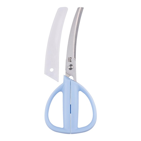 Kai KAI KITCHEN FG5207 Curved Kitchen Scissors, For Kids, Storage, Easy To Carry, With Cap, Dishwasher Safe, Little Chef Club, Blue