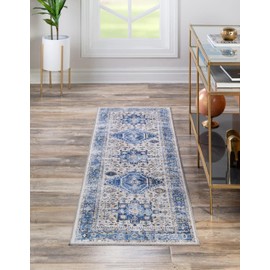Unique Loom Yara Collection Area Rug - Sunil (2' 7" x 10' Runner, Royal Blue/ Blue)