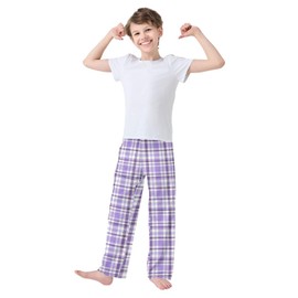Pfrewn Girls Pajama Pants Tartan Plaid Purple Lavender Violet Kids Casual Comfy Lounge Sleepwear Bottoms with Pockets, M