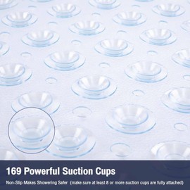 Mumoo Bear Square Shower Mat Non Slip Anti Mould - 53 x 53cm/21 x 21inch Anti Slip Shower Mat with Suction Cup, Antibacterial Rubber Bathtub Mat with Drain Holes, Machine Washable -Clear White