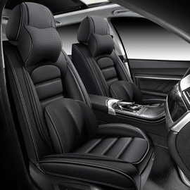 Bitablue Seat Covers for Hyundai Santa Cruz 2022-2026 PU Leather Car Seat Cover Compatible Airbag Seat Protector Waterproof Luxury Auto Seat Covers(Classic Black,Front Set with Pillow)