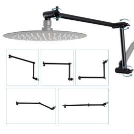 iFealClear Adjustable Shower Head Extension Arm, 16" Brass Shower Head Extender Lower Raise Rain or Fixed Showerhead to Your Height & Angle, G1/2 Shower Arm Extension with Lock Joint, Matte Black