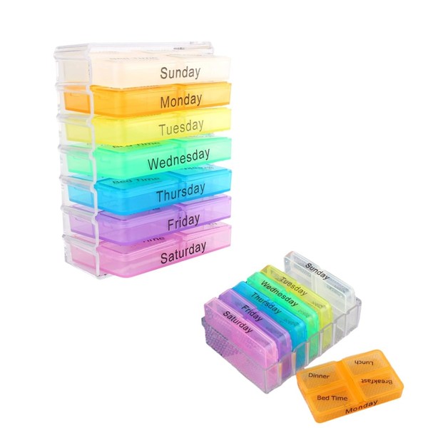 Beufee 2PCS Weekly Pill Organizer, Daily Pill Box Organizer Mini