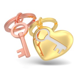 METALMORPHOSE - Keyring for Sharing Key from My Heart - Set of Two Keyrings Love to Share - Gift for Valentine's Day, Birthday - Gift for Men and Women, gold-coloured, Modern