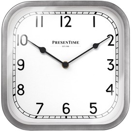 Presentime & Co 10" Anton Vintage Square Clock, Silent No Ticking, Wall & Mantel 2 in 1 Clock, Desk and Shelf Clock, Tabletop Décor, Modern Silver Color
