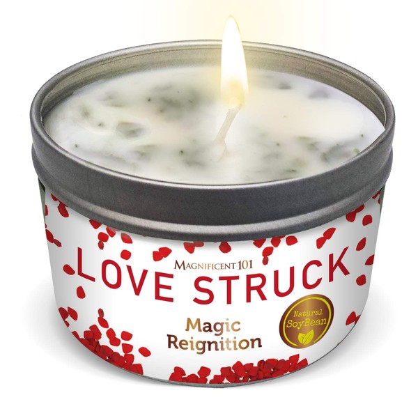 MAGNIFICENT 101 Love Struck Valentine's Day Aromatherapy Candle for Love, Romance, Couples - Sage Jasmine Lilac Scented, Natural Soybean Wax Tin Candle for Purification & Chakra Healing Under $20