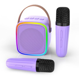 Texpot Mini Karaoke Machine with 2 Wireless Microphones, Kids Toys Portable Bluetooth Speaker for Kids Adults Toddler, Christmas Girls Toys for 4 5 6 7 8 9 10 12 Year Old Birthday Gift Ideas (Purple)