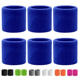 Pack of 6 Sweatband Wrists, Fitness Sweatband, Boys & Girls Sweatbands Wrist, Absorbent Sweatband Children, Cotton Sweatband Arm for Football, Basketball and Tennis Sports (Blue)