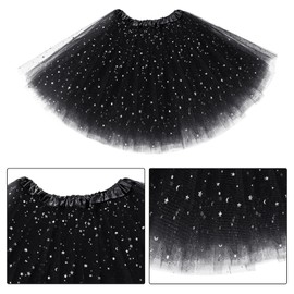 6 Pieces Kids Cat Costume Accessories Set Tulle Tutu Skirt Cat Headband Tail Bowtie Striped Tights Full Length Stocking Parade Gloves for Party Supply(1) Black