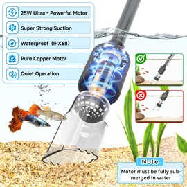 fishkeeper Aquarium Vacuum Gravel Cleaner, 25W 6 in 1 Multifunction Fish Tank Cleaner Kit for Automatic Water Change, Wash Sand, Water Circulation Infinitely Adjustable Flow Fish Tank Cleaner Vacuum