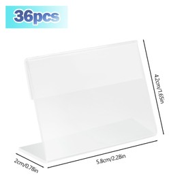 36 Pcs Acrylic Sign Display Holder 1.65 x 2.3 inches, Small Slant L-Shape Acrylic Sign Holder, Name Card, Price Card, Tag Label for Home Office Store Restaurant