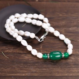 yigedan Green Jade Gemstone Natural Beads Necklace Bracelet Jewelry Sets for Women, Pearl, Jade