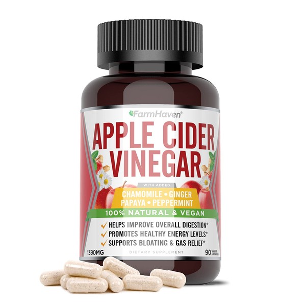 FarmHaven Apple Cider Vinegar Capsules with Mother, ACV Capsules with Mother 1390MG, Apple Cider Vinegar Pills with Ginger, Apple Vinegar Pills for Digestion Healthy, Vinegar Tablets with Mother