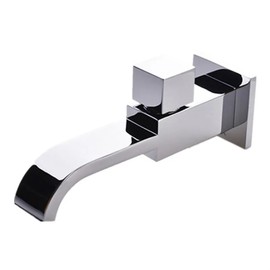 Matte Black Or Chrome Square Bathroom Basin Faucet Single Handle Hole Wall Mounted Cold Water Tap Bathroom Kitchen(Color:Chrome)