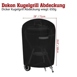 Dokon Grill Cover, Kettle Grill Cover, Waterproof, Breathable, Oxford Fabric, BBQ Cover, Protective Cover - Black, Black