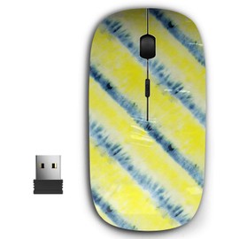 KAWAMOUSE 2.4G Ergonomic Portable USB Wireless Mouse for PC, Laptop, Computer, Notebook with Nano Receiver (Tiedye Yellow Blue)