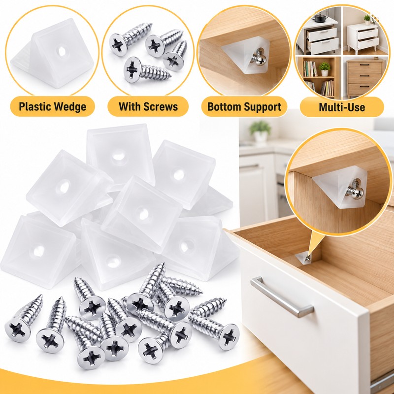 20/40/60/80/100pcs Drawer Wedge Supports with Screws – Plastic Bottom Support