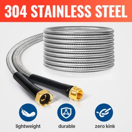YAMATIC 40FT Stainless Steel Garden Hose with 10 Pattern Spray Nozzle, Heavy Duty Metal Water Hose, Kink-Free, Rust Resistant Hose for Yard, Lawn, RV, Outdoor