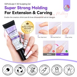 SAVILAND 3D Nail Gel Set: 2PCS 15g No Wipe Clear 3D Nail Gel Sculpting Gel for Nail Art Strong Molding 3D Gel Nail Art Carving Gel Nail Polish Rhinestone Glue Gel for Nail Art Design Home Manicure DIY