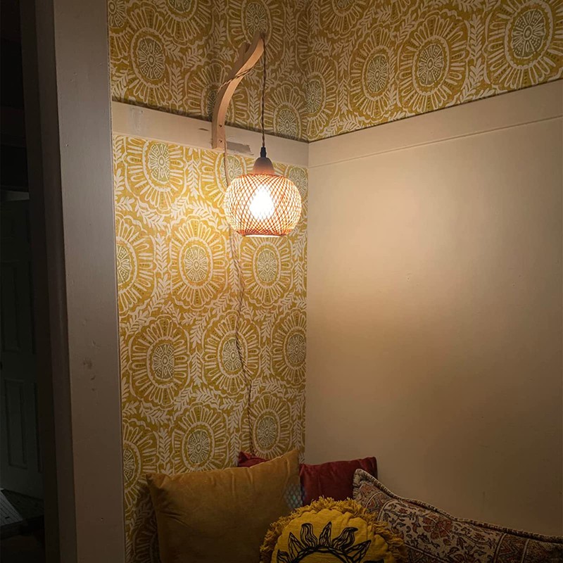 Frideko Bamboo Lantern Plug in Wall Sconces Wicker Wall Lamp