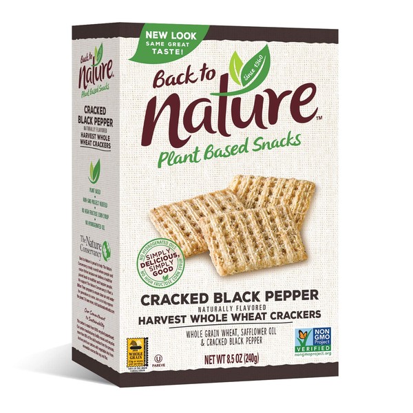 Back to Nature Crackers, Non-GMO Cracked Black Pepper Harvest Whole Wheat, 8.5 Ounce