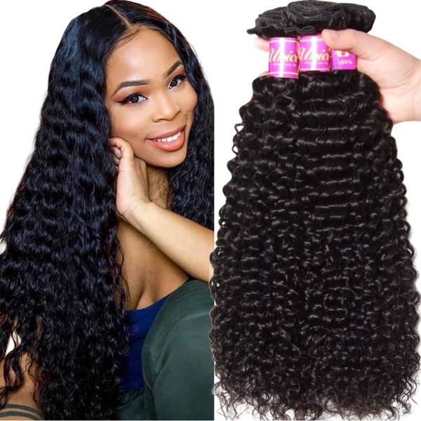 Unice Hair Malaysian Curly hair 3 Bundles 100% Unprocessed Human Remy Hair Weft Extensions Natural Color (16 18 20inch)