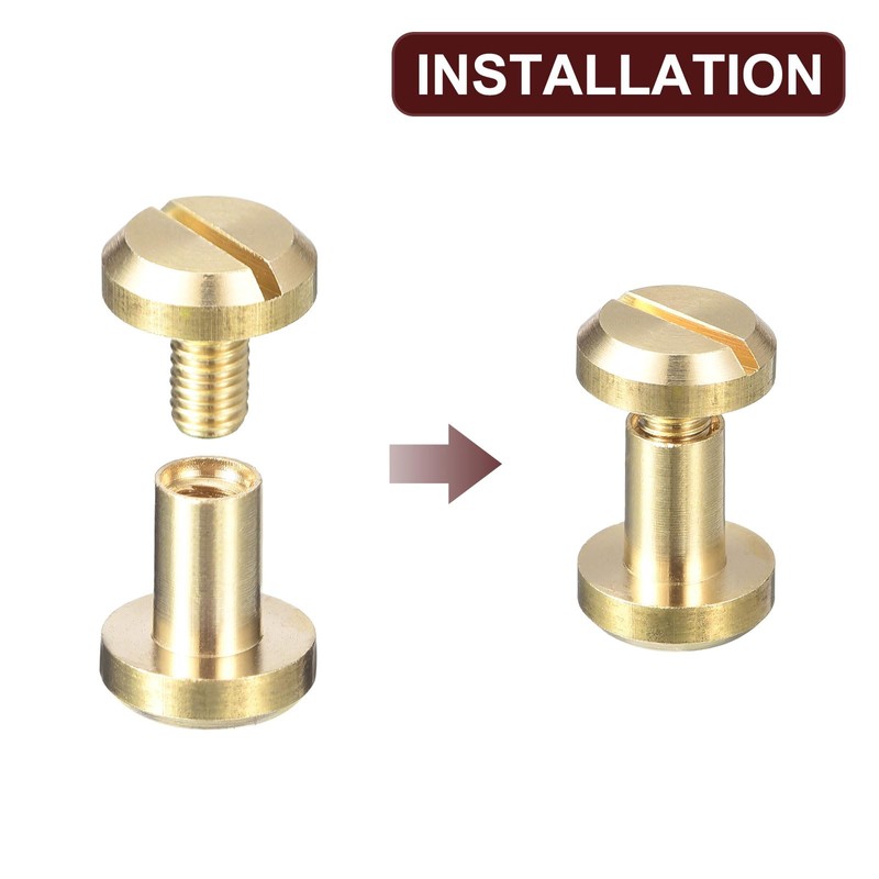 sourcing map 6Pack Brass Chicago Screws, 10x10mm Concave Screw Back