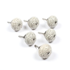 Alpha Living Home Set of 12 Cabinet Knobs Ceramic Drawer Kitchen Cupboard Pull Dresser Dia. 2.0" (50 mm) White Round and Furniture Pulls Chrome Finished Base Pulls- Ivory/Silver