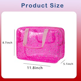 RSRSLEII Clear PVC Star Large Cosmetic Bag, Transparent Large Zippered Opening Makeup Bag, Portable Waterproof Travel Bag with Handle, Gym, Swimming and Beach Bag (01Pink)