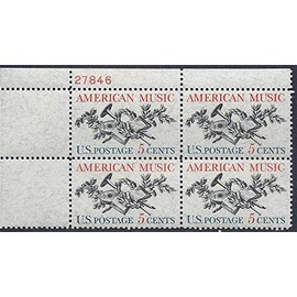 American Music Plate Block of Four Stamps Catalog Number 1252 Mint Never Hinged