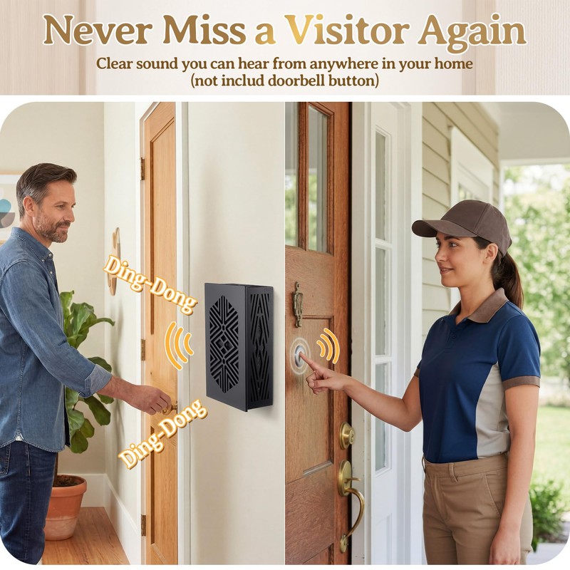 Doorbell Chime Box Wired with 16V 10VA Wired Mechanical, Black,