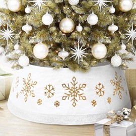 MJartoria Christmas Tree Collar 30 Inch, Snowflake White Tree Ring, Christmas Tree Skirt for Artificial Christmas Tree, Rustic Holiday Party Indoor Decoration