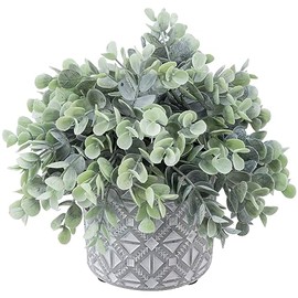 MyGift - Maceta de Cemento con diseño geométrico y con Relieve, Tiene una Planta aritficial Estilo boj de eucalipto