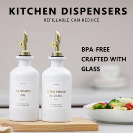 HOMCDALY Olive Oil Dispenser for Kitchen, 11.8oz Glass kitchen Dispenser Bottle, Gold Oil&Vinegar Cruet Set, Leakproof Oil Containers for Cooking| Set of 2 (11.8oz – Gold)