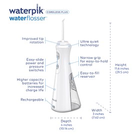 Waterpik Cordless Plus Water Flosser with 4 Flossing Tips, Rechargeable and Portable for Travel and Home, ADA Accepted, White WP-450