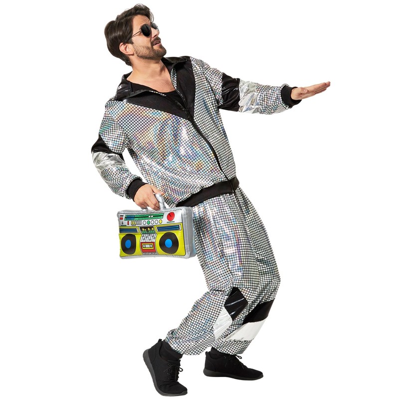 dressforfun Men's Costume Retro 80s 90s Disco Jogging Suit, silver
