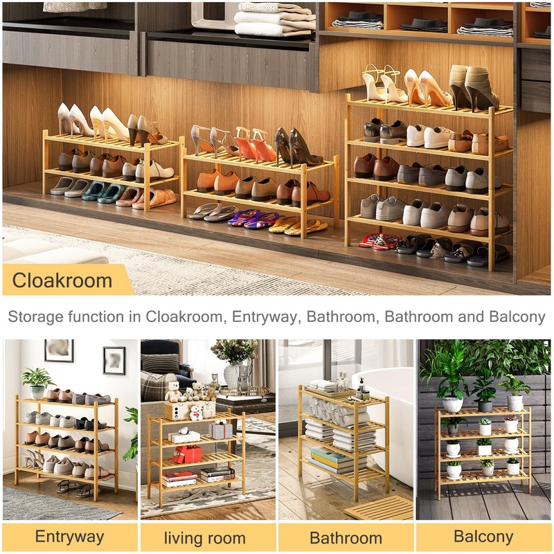 Furshus 4-Tier Bamboo Shoe Rack for Entryway, Stackable | Heavy