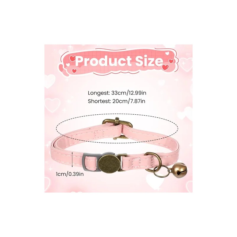 Collar Cuero Gato Con Campana Ajustable Rosa