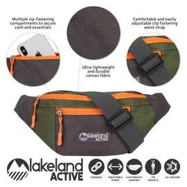 Lakeland Active Mossband Lightweight Bum Bag - Green/Grey/Orange