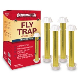 Catchmaster Gold Stick Fly Trap 4-Pk, Bug & Fruit Fly Traps for Indoors & Outdoors, Premium Adhesive Mosquito, Gnat, & Bug Catcher, Insect Killer, Bulk Pest Control for Home