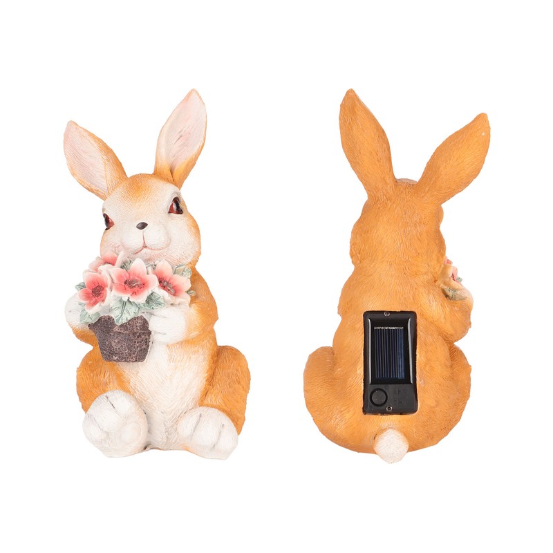 Solar Rabbit Statue Cute Handpainted Resin Bunny Statue Decor Rabbit