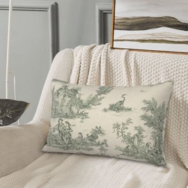 CALHogar Toile Pillow Covers,French Country Decor,Green Lumbar Pillow,Decorative Pillows for Bed,Vintage Throw Pillows,Lumbar Pillow Cover 12 * 20 in