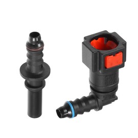 A ABSOPRO Car Fuel Line Hose Quick Release Connector Kit 90 Degree 5/16" 7.89mm SAE to 1/4" 6mm Disconnect Hose Plastic Red