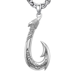 Lattd Fish Hook Necklace 925 Sterling Silver Hawaiian Fish Hook pendant for Men, w/Stainless Steel Chain 22’’+2’’
