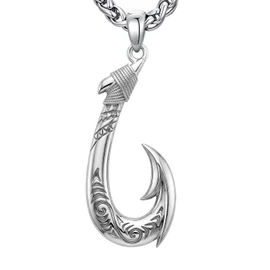 Lattd Fish Hook Necklace 925 Sterling Silver Hawaiian Fish Hook pendant for Men, w/Stainless Steel Chain 22’’+2’’