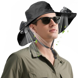 Solar Fan hat, USB and Solar Powered Fan Hat, Adjustable Outdoor Sports Sun Hat, Unisex, Breathable Summer Sun Hat, Suitable for Beach and Mountaineering Activities - Black